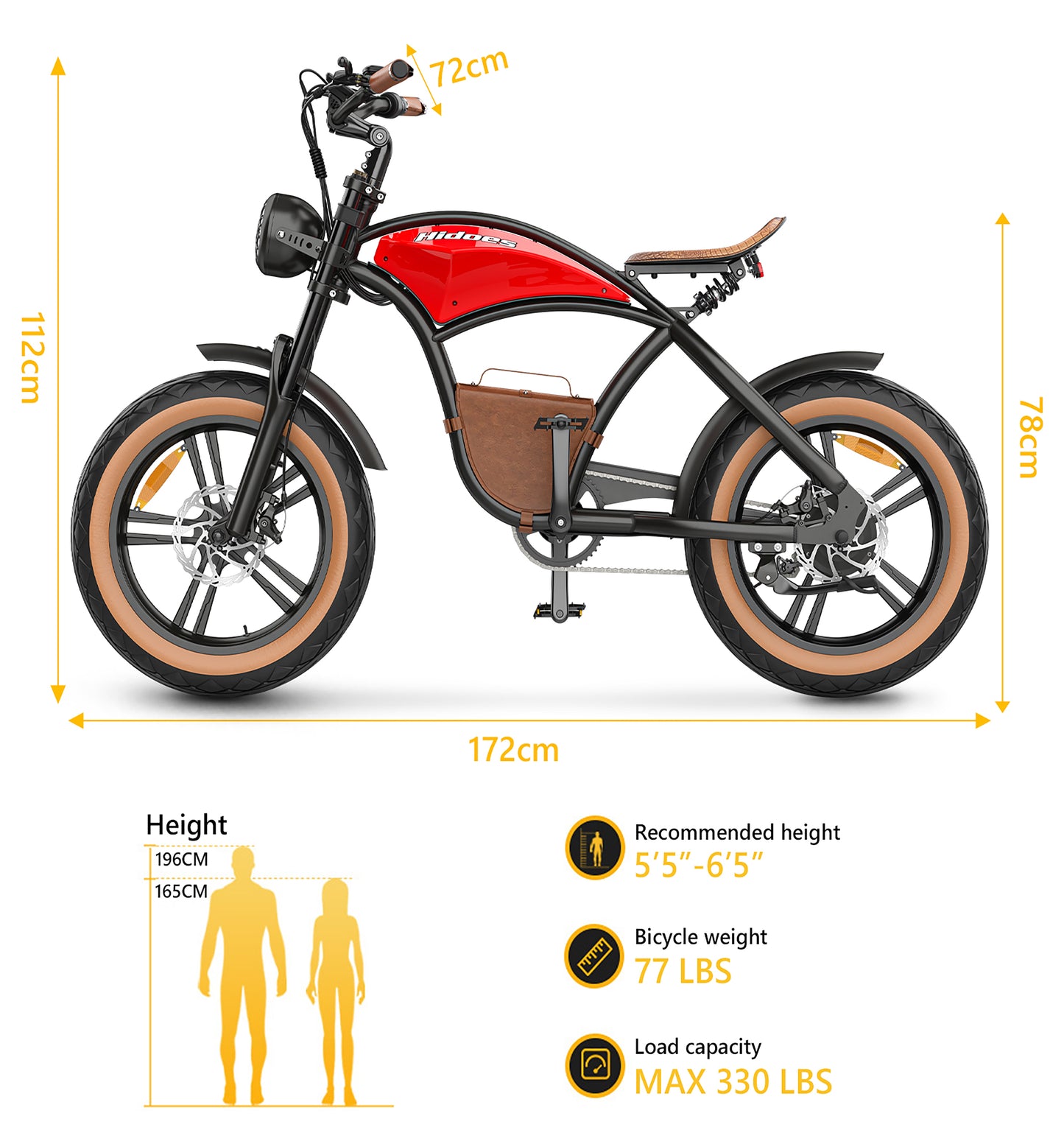 HIDOES B10 Electric Bike – 1000W Motor | 48V 12.5Ah Battery | 28 MPH Speed | 40 Miles Range