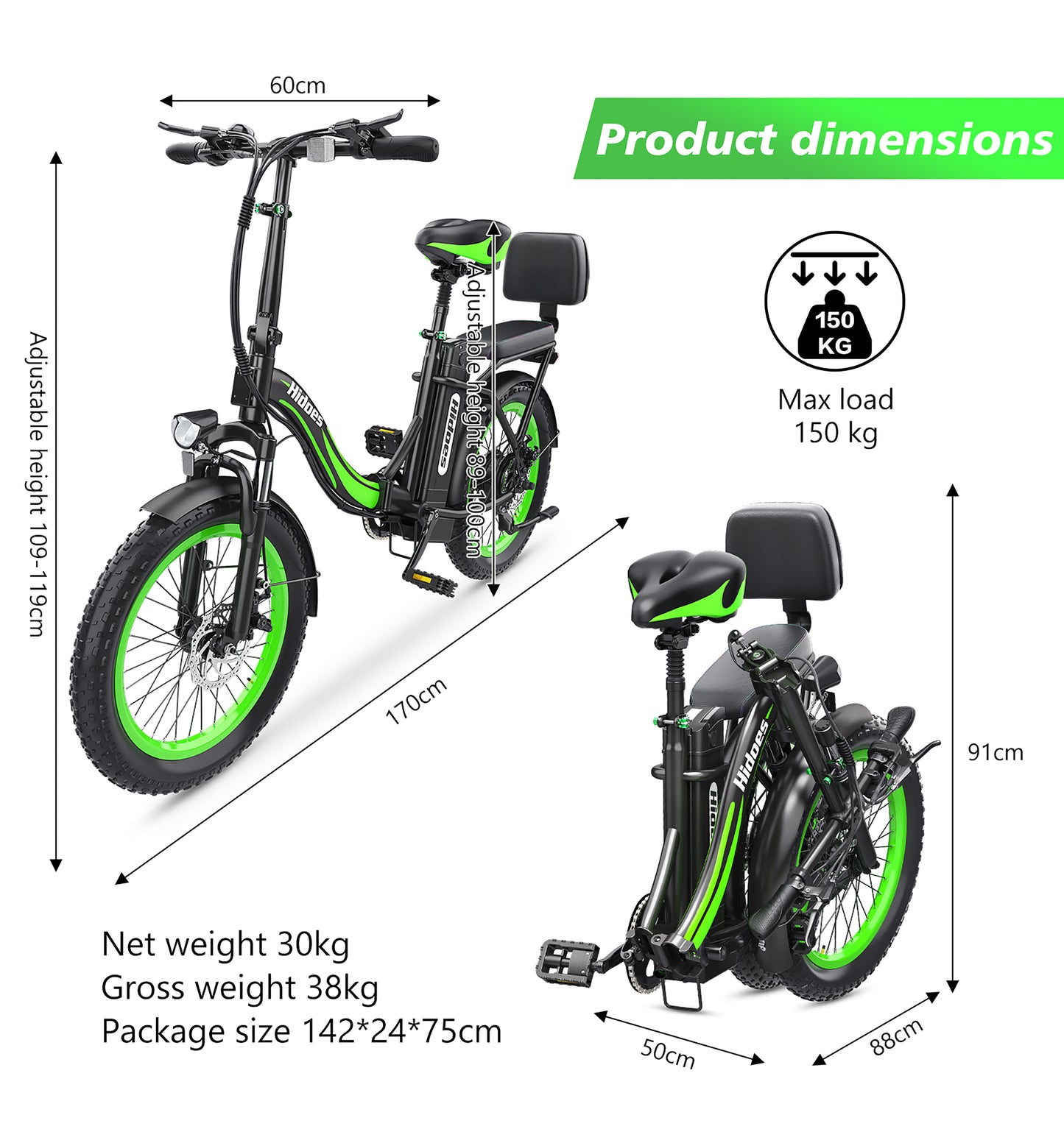 Hidoes C1 Electric Bike – 750W Motor | 48V 13Ah Battery | 25 MPH Max Speed | 40 Miles Range