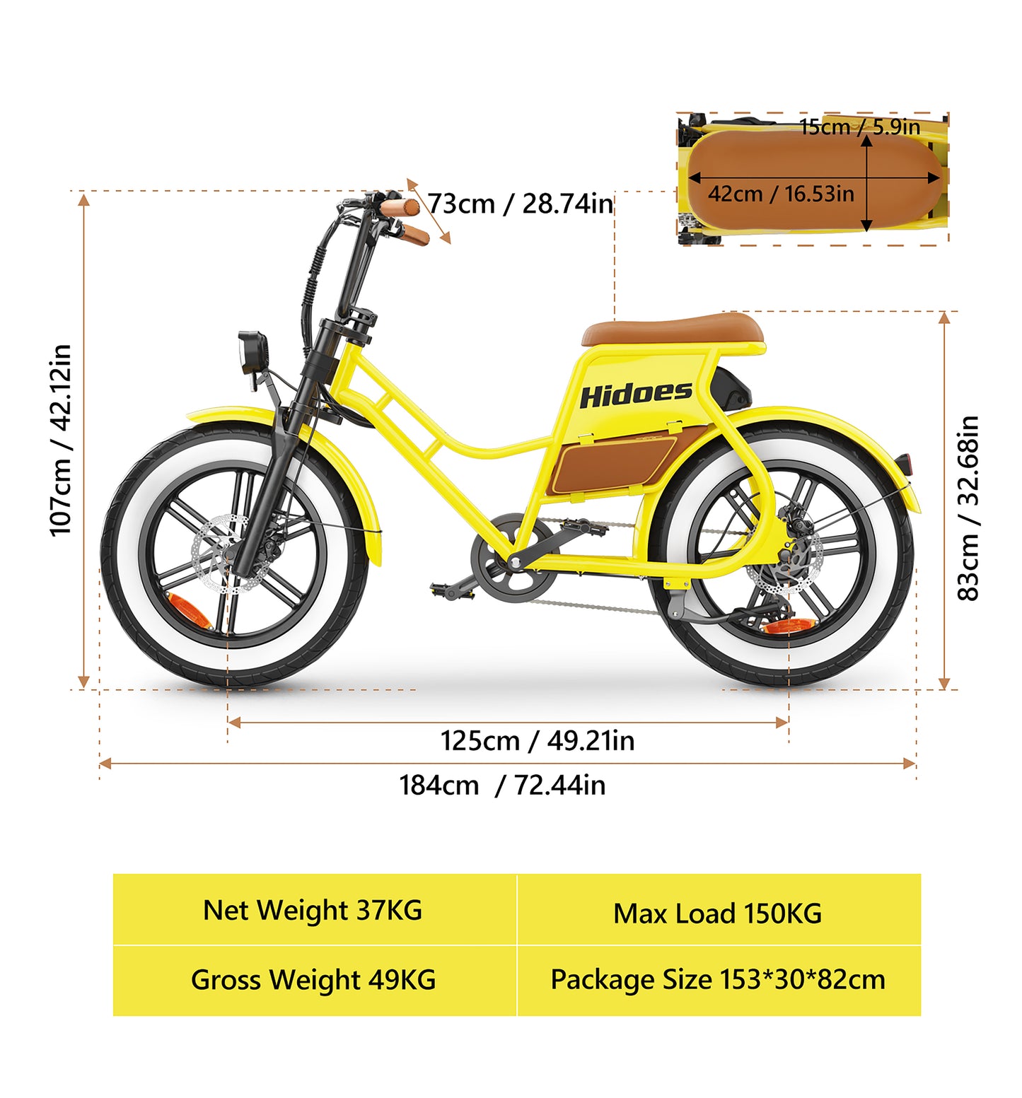 Hidoes C8 Electric Bike – 250W Motor | 48V 17Ah Battery | 15.5 MPH Max Speed | 34 Miles Range