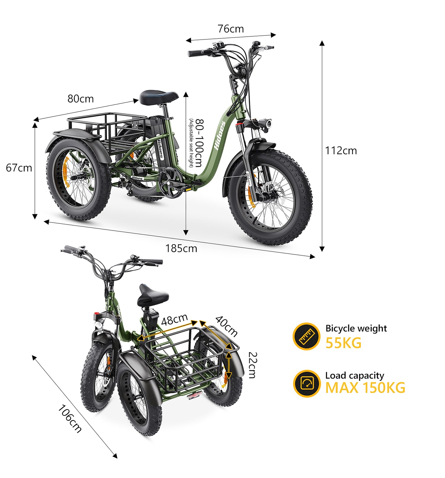 Hidoes ET1 Electric Bike – 250W Motor | 48V 15Ah Battery | 25 km/h Max Speed | Up to 55 km Range