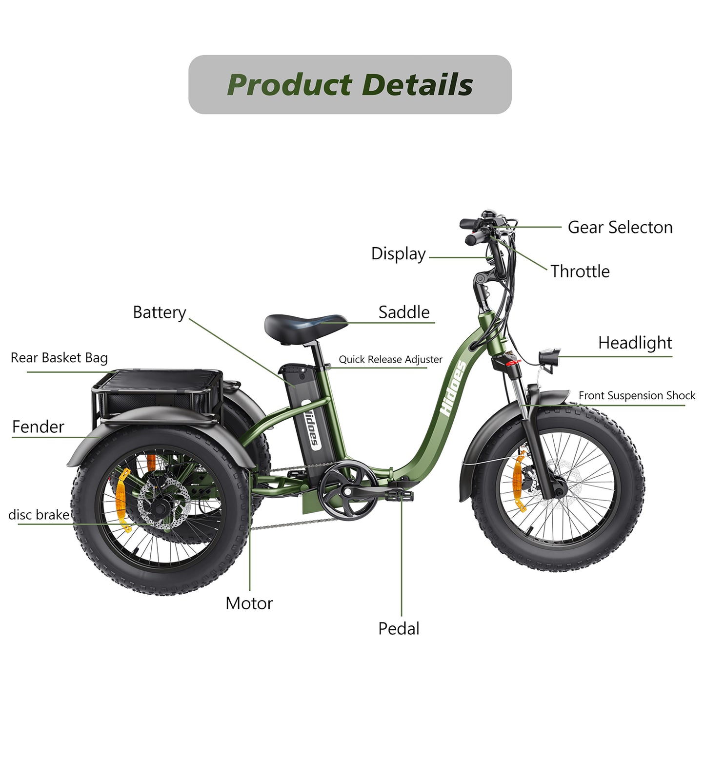 Hidoes ET1 Electric Bike – 250W Motor | 48V 15Ah Battery | 25 km/h Max Speed | Up to 55 km Range