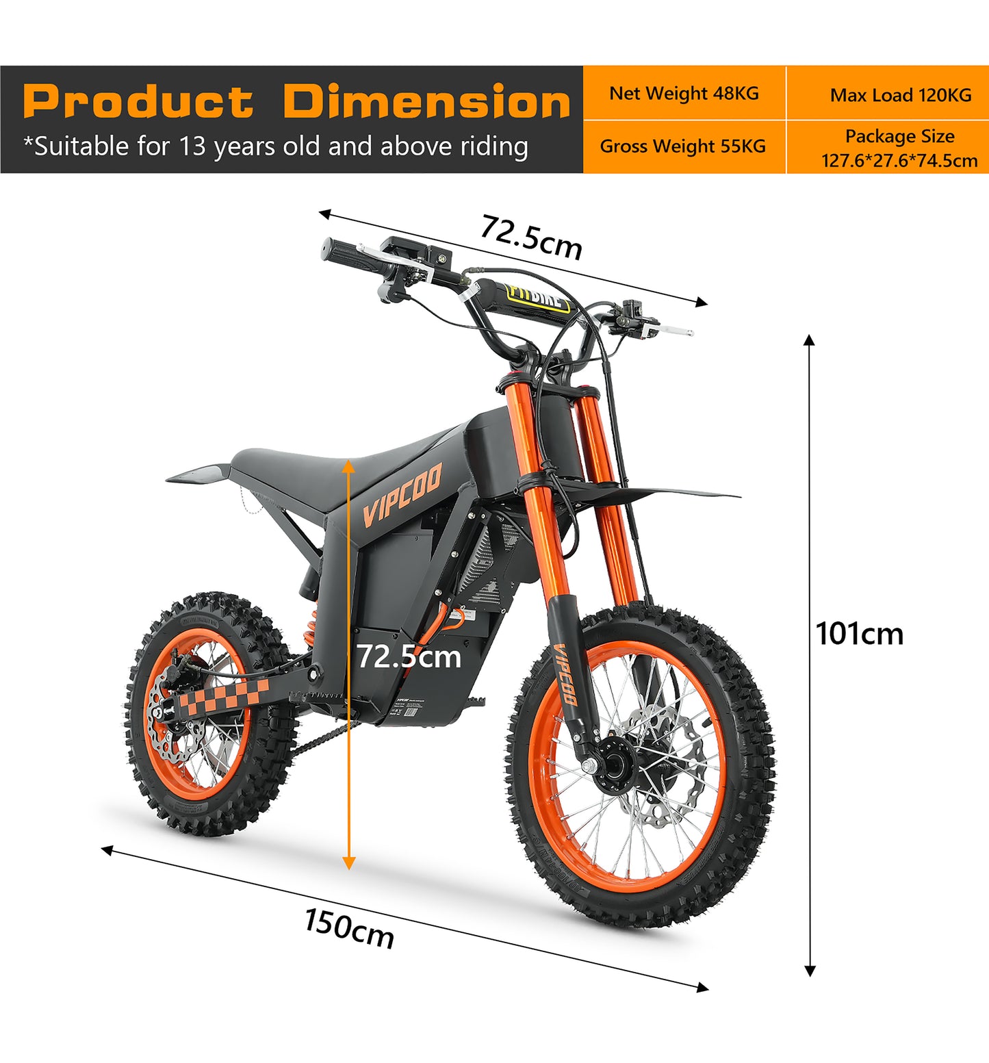 VIPCOO H2 Electric Motorcycle – 3000W Power | 48V 20.8Ah Battery | 60KM Range | 25KM/H Speed